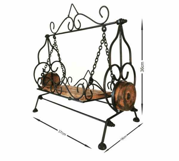 Handcrafted Wooden & Cast Iron Miniature Jhoola – Traditional Swing for Krishna Idol | Home Decor Showpiece for Mandir, Table & Office | Kids Doll Play Accessory | Rustic Indian Style - Image 3