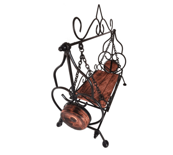 Handcrafted Wooden & Cast Iron Miniature Jhoola – Traditional Swing for Krishna Idol | Home Decor Showpiece for Mandir, Table & Office | Kids Doll Play Accessory | Rustic Indian Style - Image 2