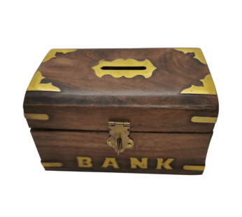 Handcrafted Wooden Money Box with Lock – Piggy Bank Coin Storage Box for Kids | Brown Wood Handicraft Gift for Children & Home Decor