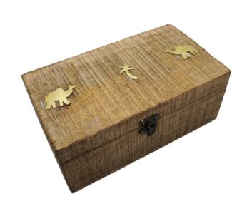 Handcrafted Wooden Storage Box with Camel and Palm Tree Design – Decorative Keepsake Organizer with Brass Latch for Jewelry, Trinkets, and Gifts