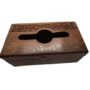 Handcrafted Wooden Tissue Box Cover with Floral Carved Design – Traditional Decorative Tissue Holder with Brass Hinges for Home, Office, or Gifting