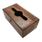 Handcrafted Wooden Tissue Box Cover with Floral Carved Design – Traditional Decorative Tissue Holder with Brass Hinges for Home, Office, or Gifting - Image 2