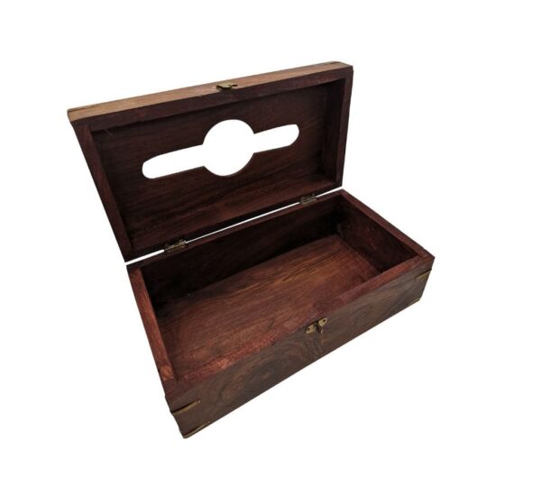Handcrafted Wooden Tissue Box Cover with Floral Carved Design – Traditional Decorative Tissue Holder with Brass Hinges for Home, Office, or Gifting - Image 3
