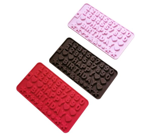 Happy Birthday Silicone Chocolate Mould Set – 3-Piece Set in Red, Brown, and Pink Featuring Numbers and Letters for Personalized Cake Decorating, Candy, Chocolate, Fondant, and Crafts – Flexible, Non-Stick, Food-Grade Silicone Trays - Image 2