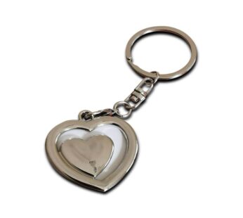 Stylish Double Heart Design Metal Keychain in Silver and White Finish, Heart-Shaped Charm for Anniversary and Valentine’s Day