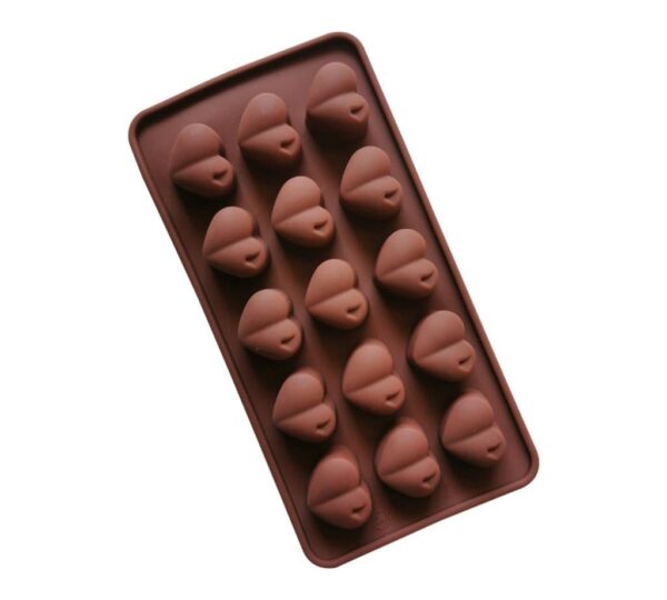 Heart-Shaped Silicone Chocolate Mould with 15 Cavities – Flexible, Non-Stick Brown Baking Mold for Homemade Chocolates and Desserts - Image 2
