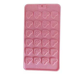 Heart-Shaped Silicone Chocolate Mould with 24 Cavities, Decorative Pattern Design – Flexible, Non-Stick, Food-Grade Mold for Baking, Candy Making, Jelly, and Fondant