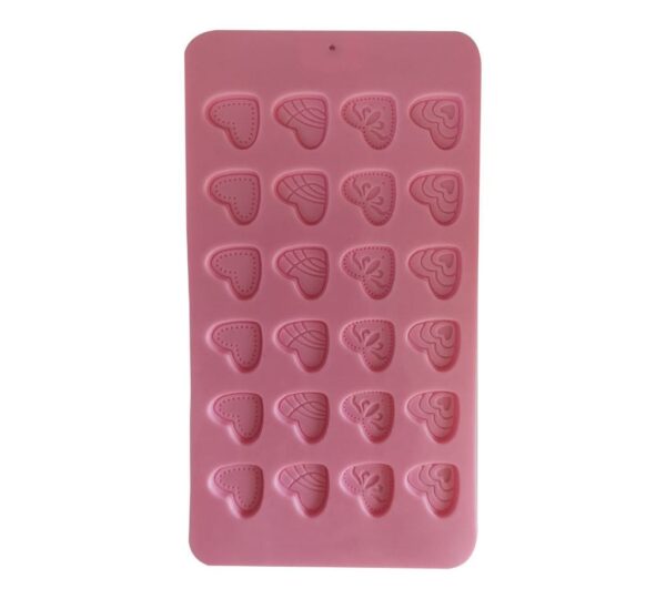 Heart-Shaped Silicone Chocolate Mould with 24 Cavities, Decorative Pattern Design – Flexible, Non-Stick, Food-Grade Mold for Baking, Candy Making, Jelly, and Fondant - Image 2