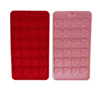 Heart-Shaped Silicone Chocolate Mould with 24 Cavities, Decorative Pattern Design, Pack of 2 – Flexible, Non-Stick, Food-Grade Molds for Baking, Candy Making, Jelly, and Fondant