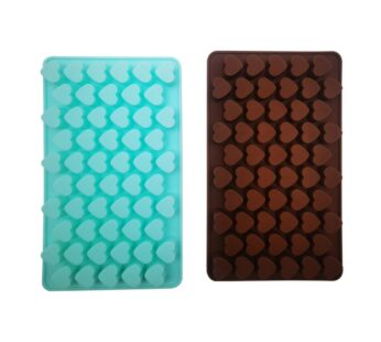 Heart-Shaped Silicone Ice Cube Mold Tray – 55-Cavity Flexible Non-Stick Moulds, Pack of 2 in Blue & Brown, Food-Grade Reusable Tray for Ice, Chocolate, Candy, Jelly, and Soap Making