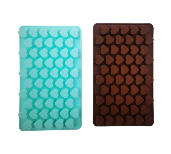 Heart-Shaped Silicone Ice Cube Mold Tray – 55-Cavity Flexible Non-Stick Moulds, Pack of 2 in Blue & Brown, Food-Grade Reusable Tray for Ice, Chocolate, Candy, Jelly, and Soap Making
