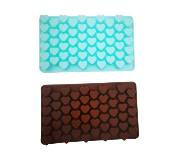Heart-Shaped Silicone Ice Cube Mold Tray – 55-Cavity Flexible Non-Stick Moulds, Pack of 2 in Blue & Brown, Food-Grade Reusable Tray for Ice, Chocolate, Candy, Jelly, and Soap Making - Image 2