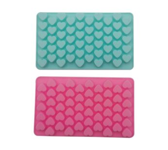Heart-Shaped Silicone Ice Cube Mold Tray – 55-Cavity Flexible Non-Stick Moulds, Pack of 2 in Pink & Blue, Food-Grade Reusable Tray for Ice, Chocolate, Candy, Jelly, and Soap Making