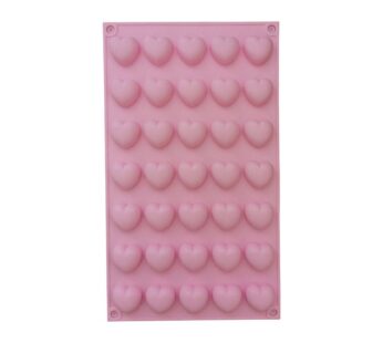 Heart-Shaped Silicone Mould – 35-Cavity Mini Chocolate and Candy Tray in Pink, Flexible Non-Stick Food-Grade Mold for Making Sweets, Jelly, Ice Cubes, and More – Reusable and Easy to Clean Baking Accessory