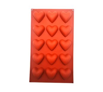 Heart-Shaped Silicone Mould – 15-Cavity Red Non-Stick Baking Tray Mold for Chocolate, Candy, Jelly, Soap, and Dessert Making, Flexible Food-Grade Reusable Silicone Bakeware