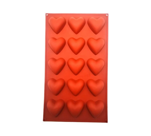 Heart-Shaped Silicone Mould – 15-Cavity Red Non-Stick Baking Tray Mold for Chocolate, Candy, Jelly, Soap, and Dessert Making, Flexible Food-Grade Reusable Silicone Bakeware