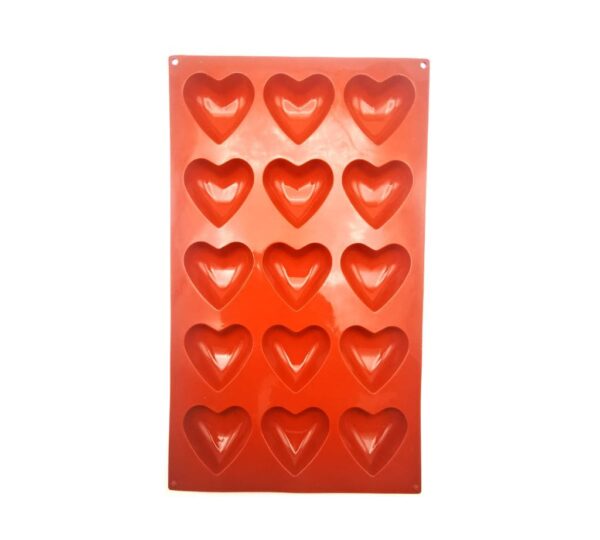Heart-Shaped Silicone Mould – 15-Cavity Red Non-Stick Baking Tray Mold for Chocolate, Candy, Jelly, Soap, and Dessert Making, Flexible Food-Grade Reusable Silicone Bakeware - Image 3