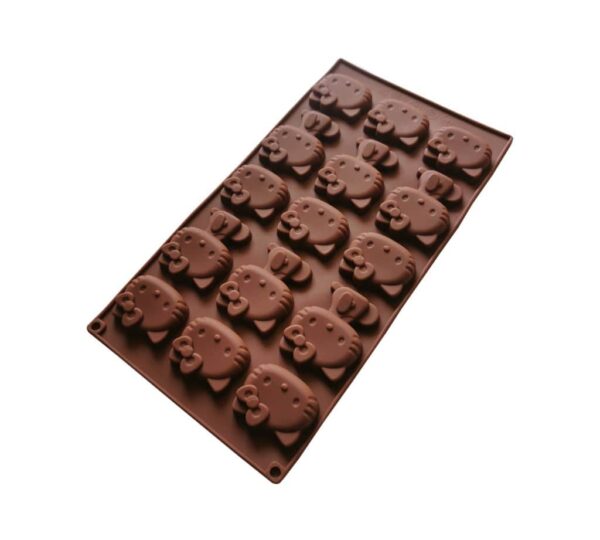 Hello Kitty Silicone Chocolate Mould with 15 Cat Face Cavities, Non-Stick Flexible Baking Tray Mold for Homemade Chocolates, Candies, and Treats – Brown - Image 2