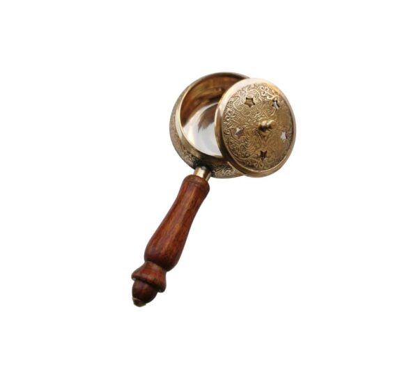 Elegant Decorative Brass Incense Burner with Wooden Handle Featuring Intricate Star Pattern Design for Home and Meditation Spaces - Image 2
