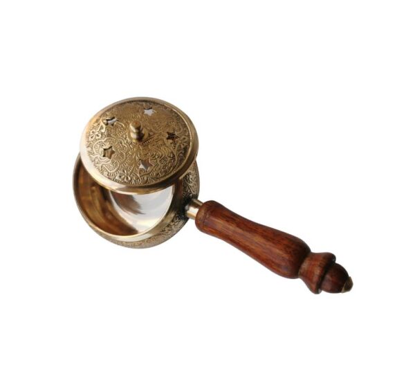Elegant Decorative Brass Incense Burner with Wooden Handle Featuring Intricate Star Pattern Design for Home and Meditation Spaces - Image 3