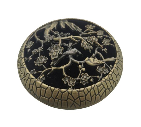 Japanese-Style Decorative Incense Burner with Cherry Blossom and Bird Motif - Elegant Home Decor Accessory, Metallic Japanese Cherry Blossom Incense Burner with Unique Lattice Edge Design - Image 2