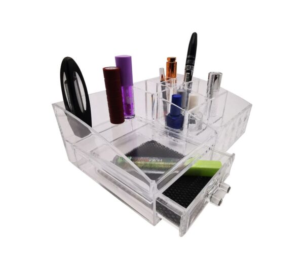 Transparent Acrylic Makeup Organizer with Drawer | Multi-Compartment Storage for Lipsticks, Nail Polishes, Brushes & Accessories - Image 2