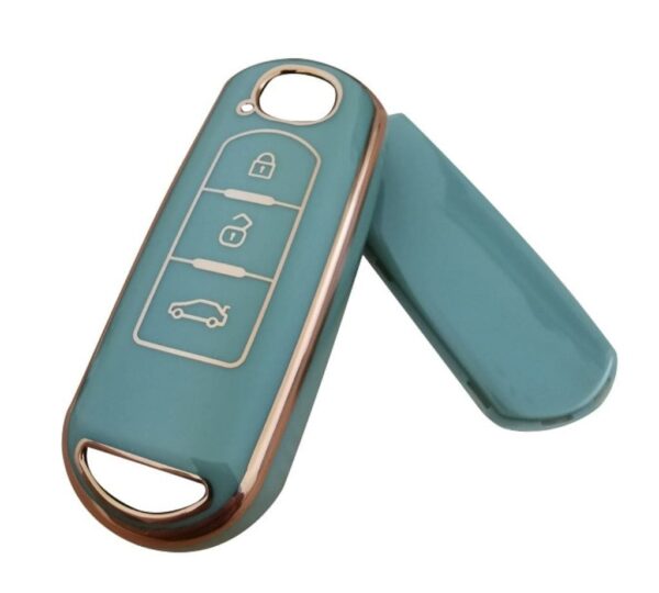 Mazda 3-Button Key Fob Cover Case with Elegant Gold Trim – Premium Soft TPU Protective Key Cover Compatible with Mazda Models, Slim, Durable, Scratch-Resistant, Stylish Design for Mazda Smart Remote Key - Image 2