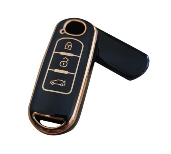 Mazda 3-Button Key Fob Cover Case with Elegant Gold Trim – Premium Soft TPU Protective Key Cover Compatible with Mazda Models, Slim, Durable, Scratch-Resistant, Stylish Design for Mazda Smart Remote Key - Image 3