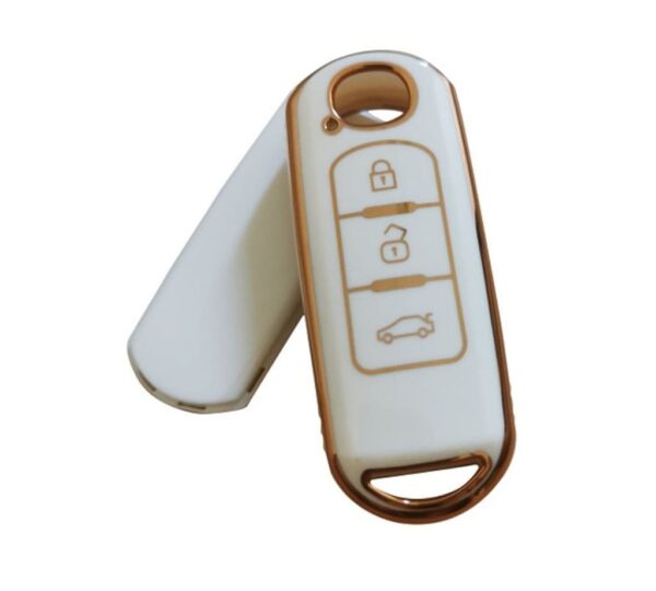 Mazda 3-Button Key Fob Cover Case with Elegant Gold Trim – Premium Soft TPU Protective Key Cover Compatible with Mazda Models, Slim, Durable, Scratch-Resistant, Stylish Design for Mazda Smart Remote Key - Image 4