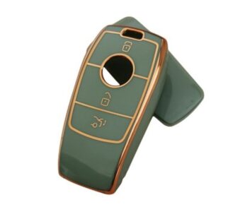 Mercedes-Benz Key Fob Cover for 3-Button Smart Keys, Premium TPU Protective Case with Elegant Gold Trim, Scratch-Resistant and Full Coverage Shell for C-Class, E-Class, GLC, GLE and More
