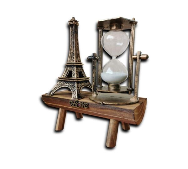Paris Eiffel Tower Hourglass Decor with Wooden Base and Bronze  Color Design – Timeless Elegance for Home or Office - Image 2