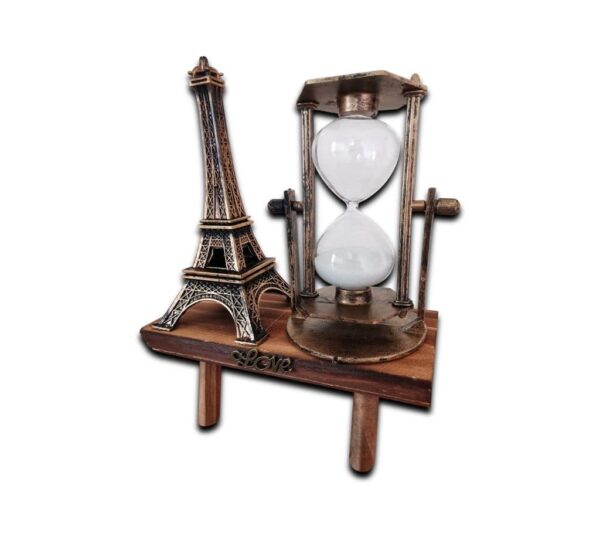 Paris Eiffel Tower Hourglass Decor with Wooden Base and Bronze  Color Design – Timeless Elegance for Home or Office - Image 3