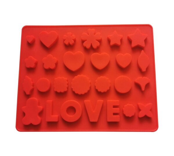 Red Silicone Mould with Hearts, Stars, Flowers, and Love Letters – Multi-Cavity Decorative Design for Chocolates, Candies, Fondant, Soap Making, and DIY Crafts