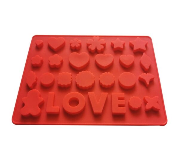 Red Silicone Mould with Hearts, Stars, Flowers, and Love Letters – Multi-Cavity Decorative Design for Chocolates, Candies, Fondant, Soap Making, and DIY Crafts - Image 2