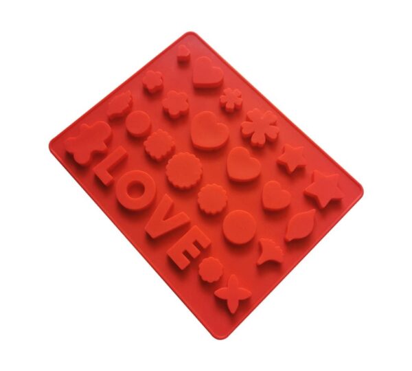 Red Silicone Mould with Hearts, Stars, Flowers, and Love Letters – Multi-Cavity Decorative Design for Chocolates, Candies, Fondant, Soap Making, and DIY Crafts - Image 3