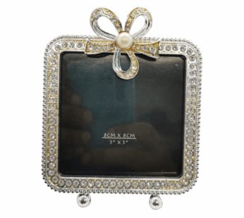 Rhinestone Picture Frame 8×8 cm – Elegant Silver Plated Metal Photo Frame with High Definition Glass Front, Sparkling Crystal Border, Tabletop Display for Wedding, Graduation, Baby Photo & Home Decor – Vertical or Horizontal Display