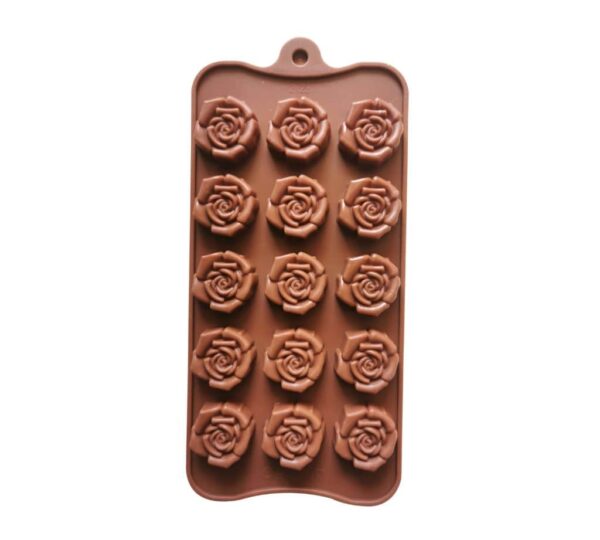 Rose Flower Silicone Chocolate Mould with 15 Cavities, Non-Stick Flexible Baking Tray Mold for Homemade Chocolates, Candies, and Floral Treats – Brown