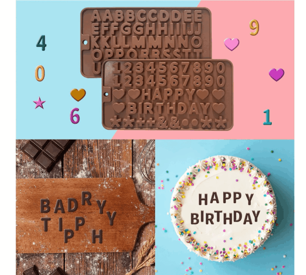 Silicone Letter & Number Candy Molds – Happy Birthday Cake Decorating Set for Baking, Chocolate, Fondant – Easy-to-Clean Symbol & Alphabet Molds - Image 2