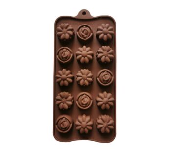 Silicone Chocolate Mould with 15 Cavities Featuring Elegant Flower and Rose Shapes, Flexible Non-Stick Baking Tray Mold for Chocolates, Candies, and Decorative Treats – Brown