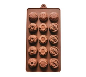Elegant Floral Silicone Chocolate Mould with 15 Intricate Flower-Shaped Cavities, Non-Stick Flexible Tray Mold for Homemade Sweets, Desserts, and Gifts – Brown