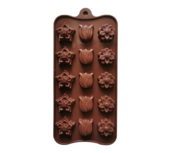 Silicone Chocolate Mould with Floral Designs Featuring 15 Cavities of Tulip and Flower Shapes, Non-Stick Flexible Baking Tray Mold for Candies and Treats – Brown