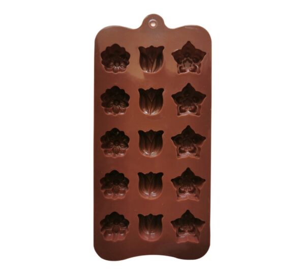 Silicone Chocolate Mould with Floral Designs Featuring 15 Cavities of Tulip and Flower Shapes, Non-Stick Flexible Baking Tray Mold for Candies and Treats – Brown - Image 3