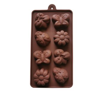 Silicone Chocolate Mould with Flowers and Butterflies Design, 8-Cavity Flexible Non-Stick Baking Tray Mold for Chocolates, Candies, and Decorative Treats – Brown