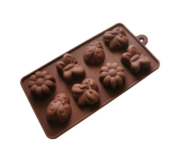 Silicone Chocolate Mould with Flowers and Butterflies Design, 8-Cavity Flexible Non-Stick Baking Tray Mold for Chocolates, Candies, and Decorative Treats – Brown - Image 2