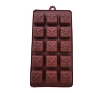 Silicone Chocolate Mould with Gift Box Design – 15-Cavity Brown Baking Tray for Handmade Chocolates, Candy, and Desserts – Flexible, Non-Stick, Reusable Silicone Mold for Baking and Candy Making