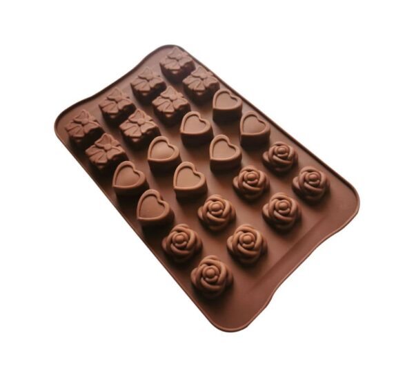 Silicone Chocolate Mould with 24 Cavities Featuring Hearts, Roses, and Bows Designs, Non-Stick Flexible Baking Tray Mold for Chocolates, Candies, and Treats – Brown - Image 2