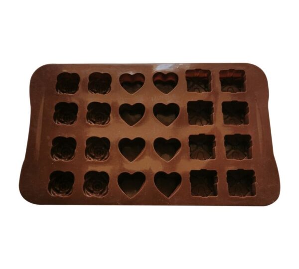 Silicone Chocolate Mould with 24 Cavities Featuring Hearts, Roses, and Bows Designs, Non-Stick Flexible Baking Tray Mold for Chocolates, Candies, and Treats – Brown - Image 3