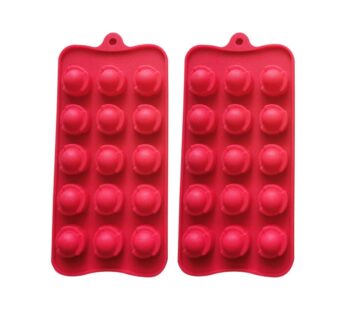 Silicone Ice Cube Mould Tray, 15-Cavity Sphere Ball Shape, Pack of 2 in Red – Flexible, Non-Stick Ice Ball Maker for Cocktails, Whiskey, Juice, and Cold Beverages