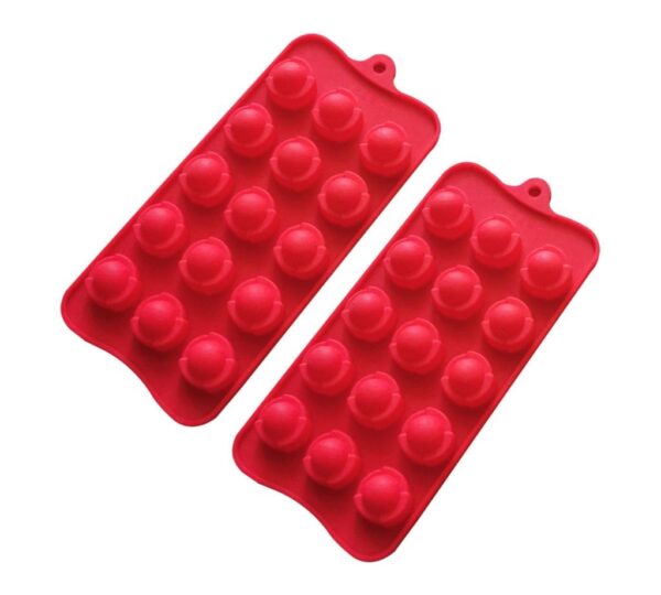 Silicone Ice Cube Mould Tray, 15-Cavity Sphere Ball Shape, Pack of 2 in Red – Flexible, Non-Stick Ice Ball Maker for Cocktails, Whiskey, Juice, and Cold Beverages - Image 2
