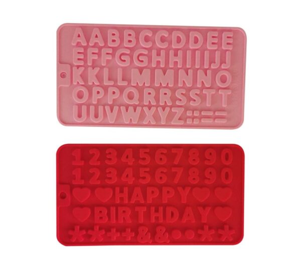 Silicone Letter and Number Mould Set for Birthday Cake Decorating, 2-Piece Flexible Non-Stick Molds in Red and Pink – Food-Grade Silicone for Chocolate, Fondant, Candy, and DIY Crafts